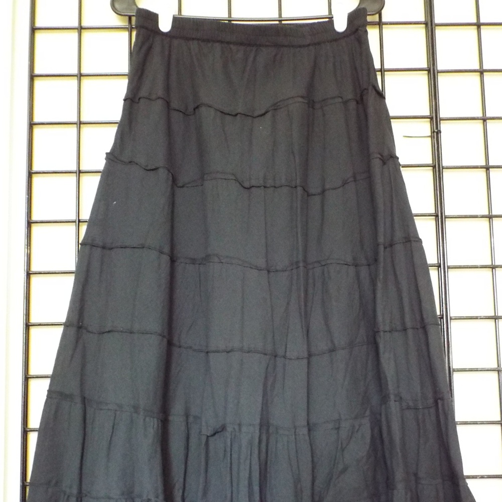 Black Cotton and Gauze Peasant Skirt M